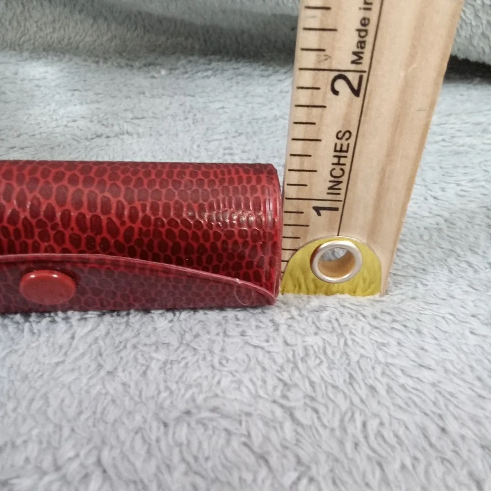 Vintage Red Snakeskin Embossed Lipstick Case with‎ Built-in Mirror Snap Closure